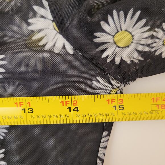 Sheer Daisy Mesh Top Size M Black White Long Sleeve Made in Turkey Bershka - Picture 6 of 7